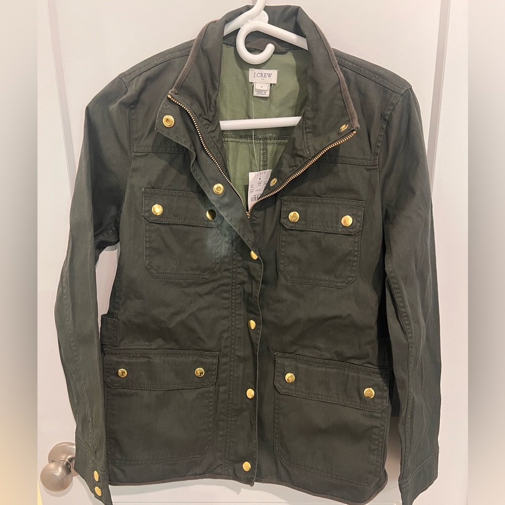 J. Crew Dark Green Utility Jacket with Gold Accents